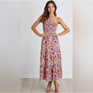 BTFBM Floral One‎ Shoulder Maxi Dress Women Medium Multicolor